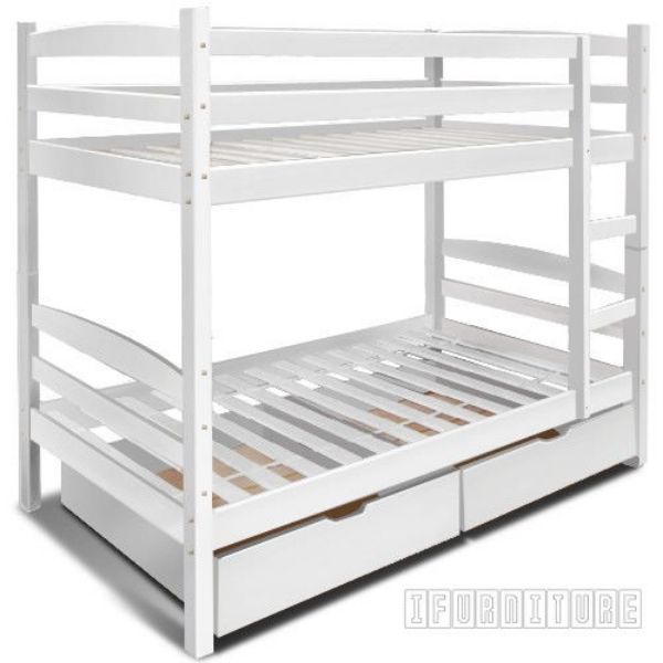 white bunk beds with storage