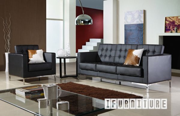 Picture of FLORENCE KNOLL Italian Leather Sofa Replica (Black)