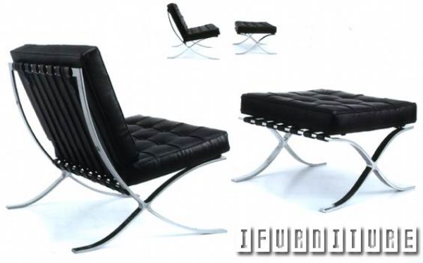Picture of BARCELONA Chair and Ottoman *Italian Leather - Black Chair and Ottoman