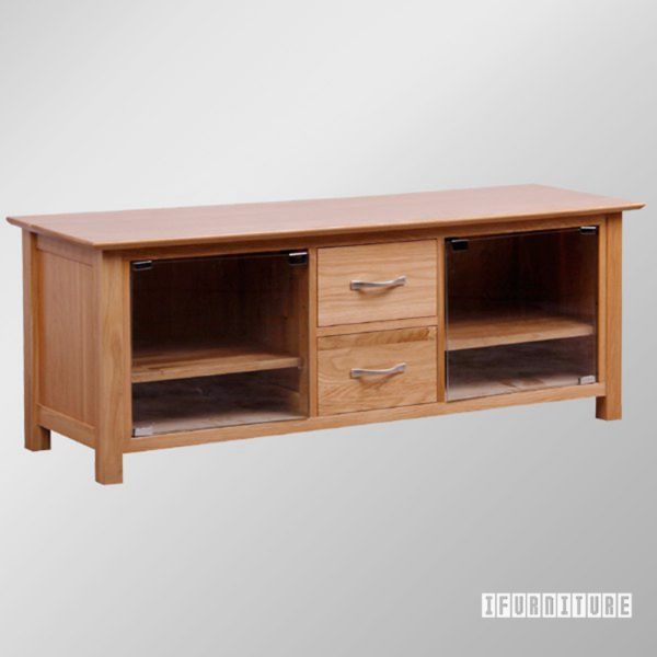 Newland Solid Oak 140 Tv Unit With Glass Doors