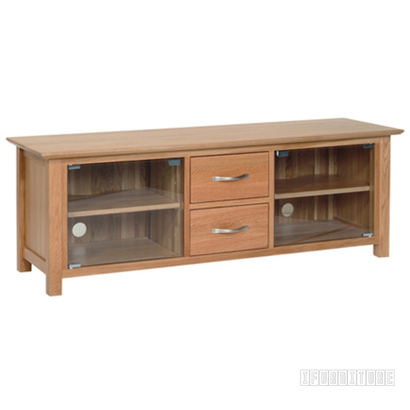 NEWLAND Solid Oak 140 TV Unit With Glass Doors