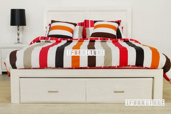 Picture of BRENNA White Wash Oak Bed in Queen Size *Panel Headboard