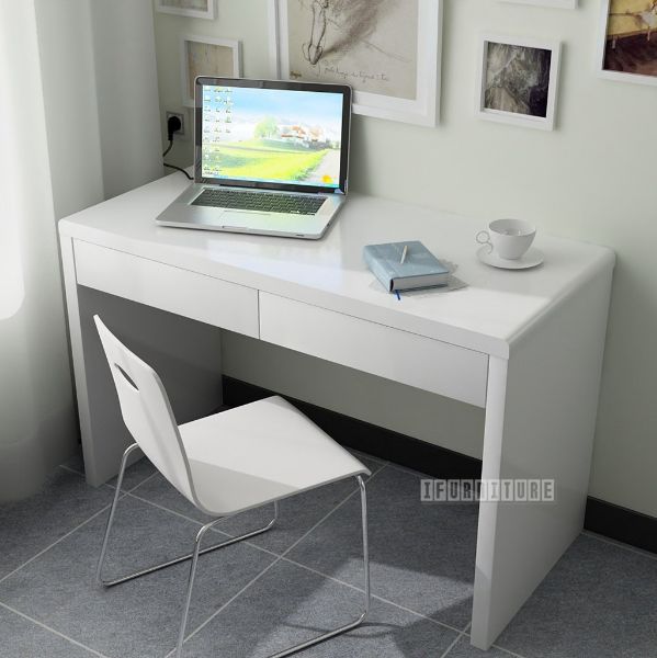 Madelyn High Gloss White Desk In 2 Sizes, White Desk 100cm Wide With Drawers