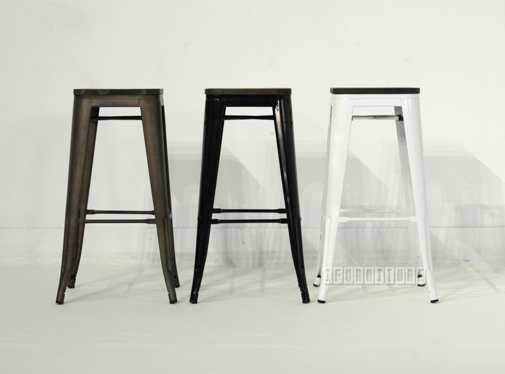 TOLIX Replica Bar Stool H76 with Rustic Elm Seat