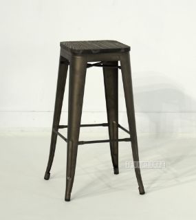 Picture of TOLIX Replica Bar Stool H76 with Rustic Elm Seat - Gun