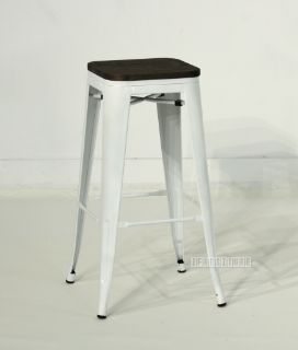 Picture of TOLIX Replica Bar Stool H76 with Rustic Elm Seat - White