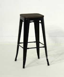 Picture of TOLIX Replica Bar Stool H76 with Rustic Elm Seat - Black