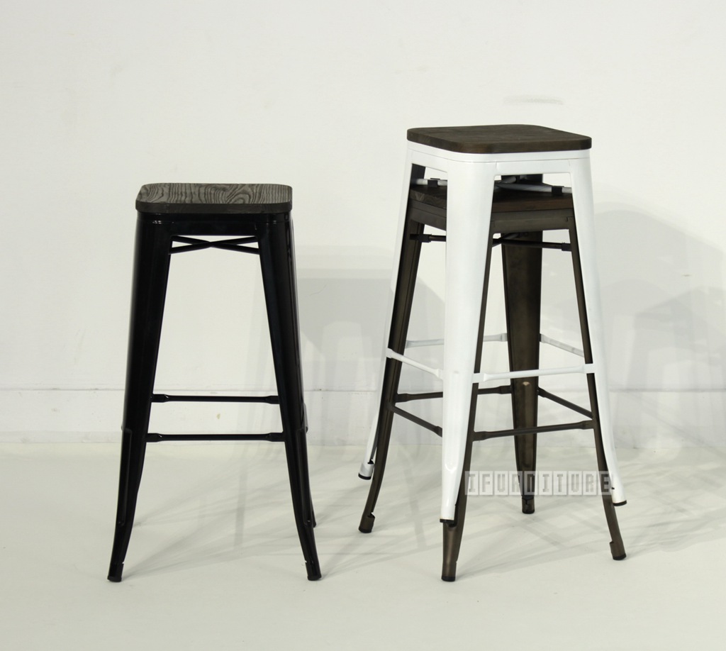 TOLIX Replica Bar Stool H76 with Rustic Elm Seat
