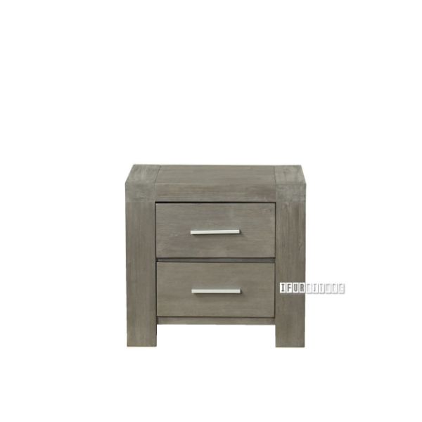 Philippe Acacia 2 Drawer Bedside Table Silver Grey
