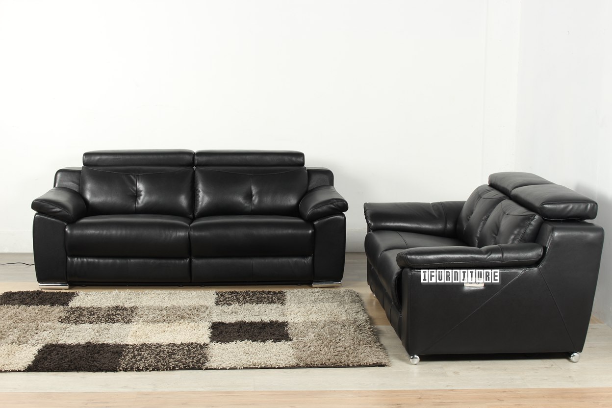 CHELSEA Electrical Recliner 100 Genuine Leather Lounge Suite *Black