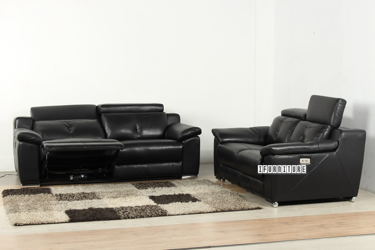 CHELSEA Electrical Recliner 100 Genuine Leather Lounge Suite *Black