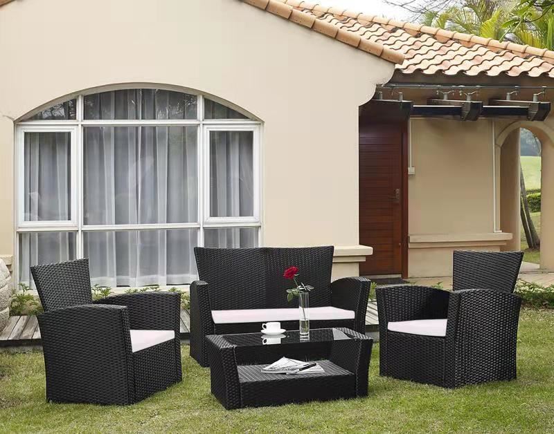 HAWEA Rattan Outdoor 4 PC Sofa And Coffee Table Set