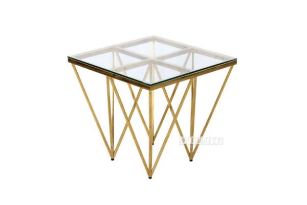 Picture of Lella Square Clear  Glass Side Table (Angular Shaped Gold)