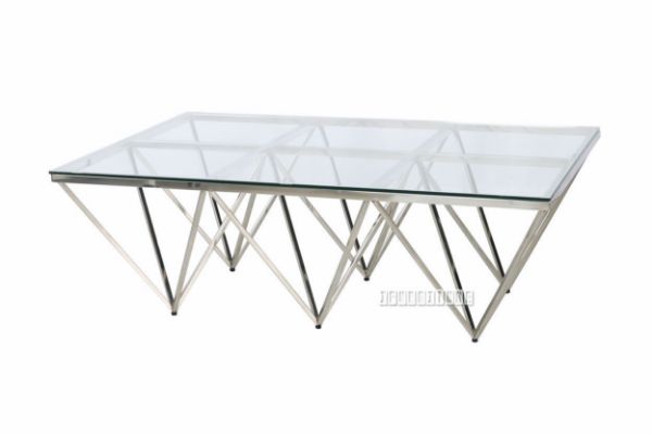 Picture of LELLA Rectangle Clear Glass Coffee Table (Angular Shaped Silver)