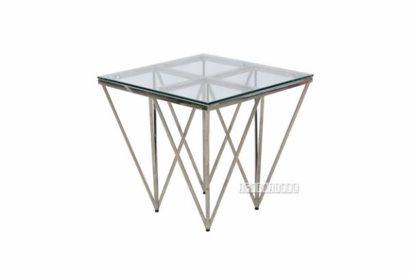 Picture of Lella Square Clear  Glass Side Table * Angular Shaped Silver