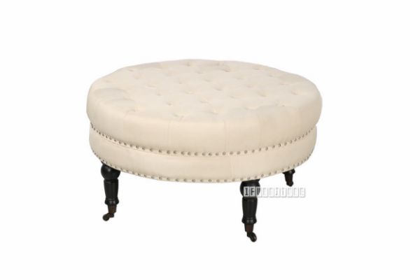 Picture of Dolfer Round Fabric Ottoman * Beige