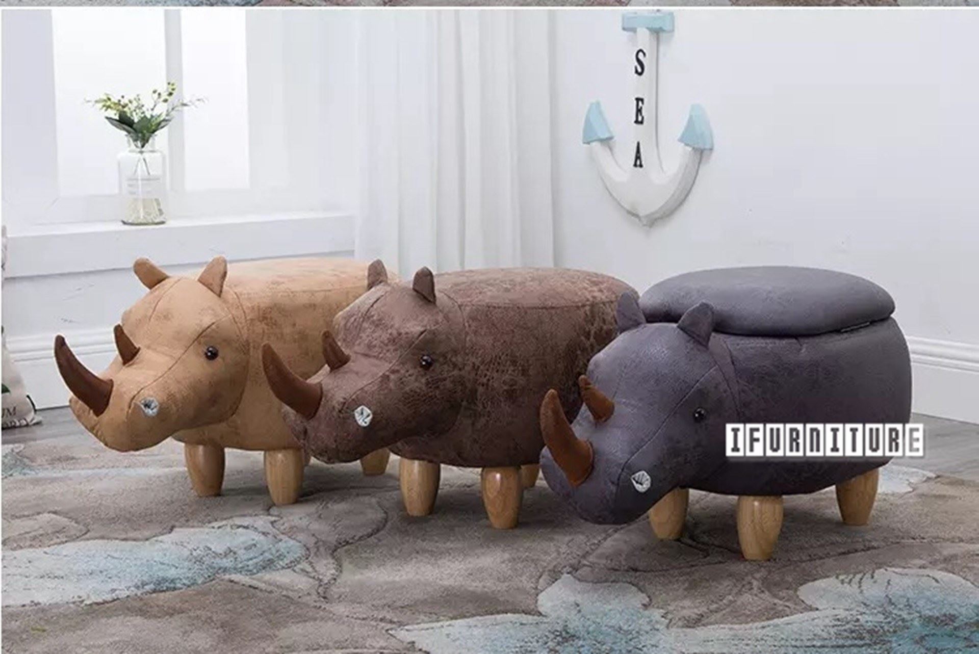 ANIMAL Big Hardwood Ottoman (Yellow Rhinoceros)