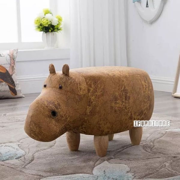 Picture of ANIMAL Big Hardwood Ottoman (Yellow Hippo)