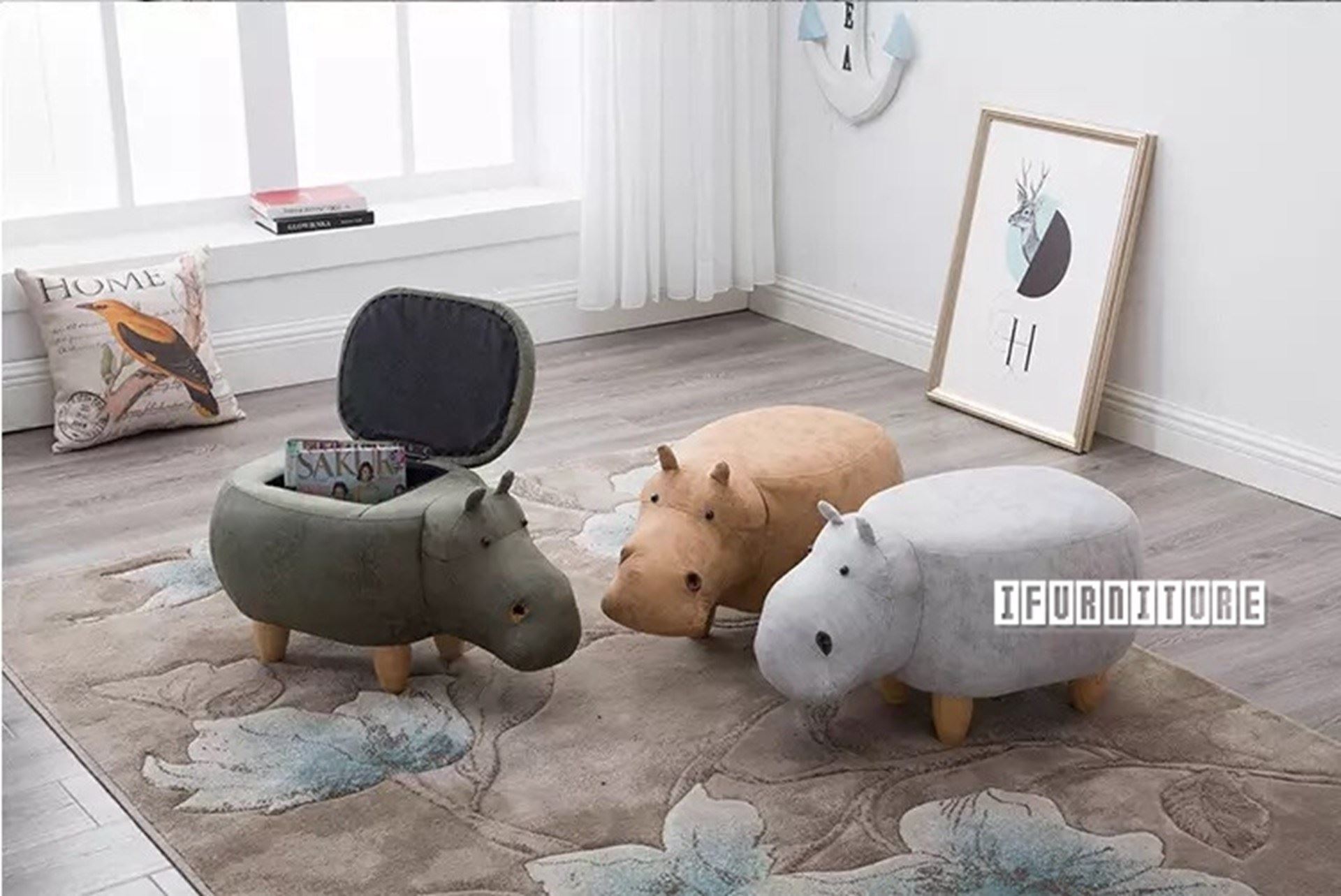 ANIMAL Big Hardwood Ottoman (Yellow Hippo)