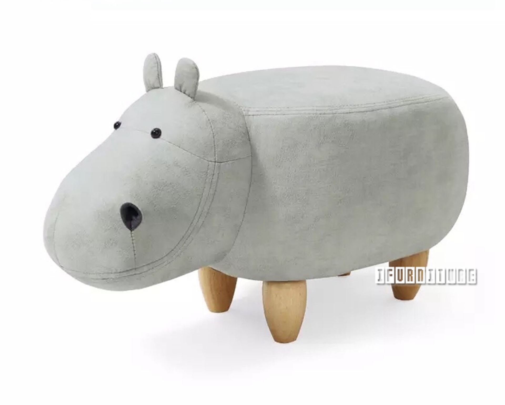 ANIMAL Big Hardwood Ottoman (White Hippo)