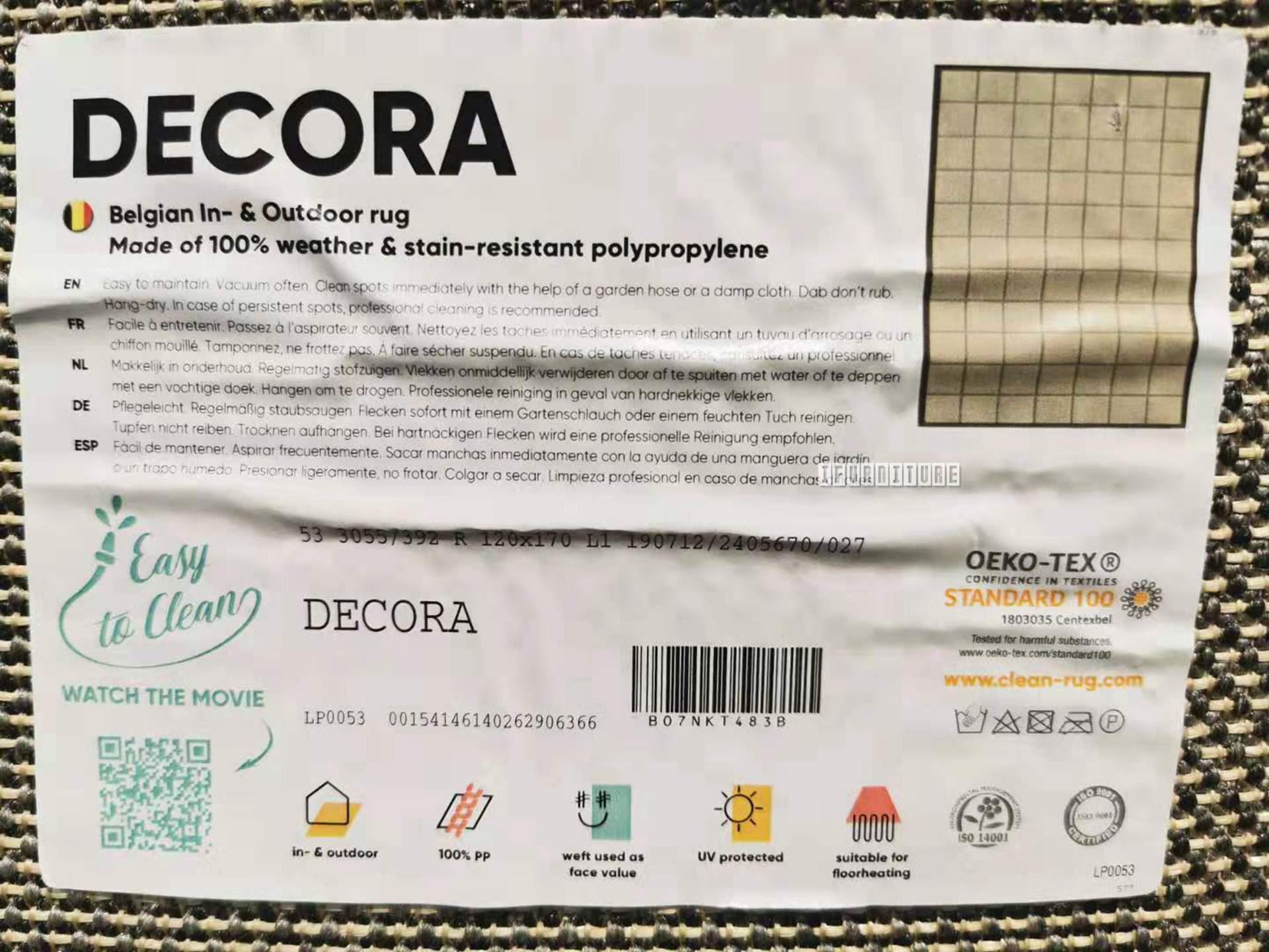 Decora 80/120/200 Indoor/Outdoor Rug Made In Belgium *Sqaures Grey