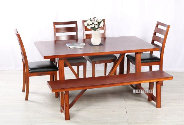 Picture of EILBY 180 Dining Set * SOLID PINEWOOD & VENEER IN RICH *DARK BROWN