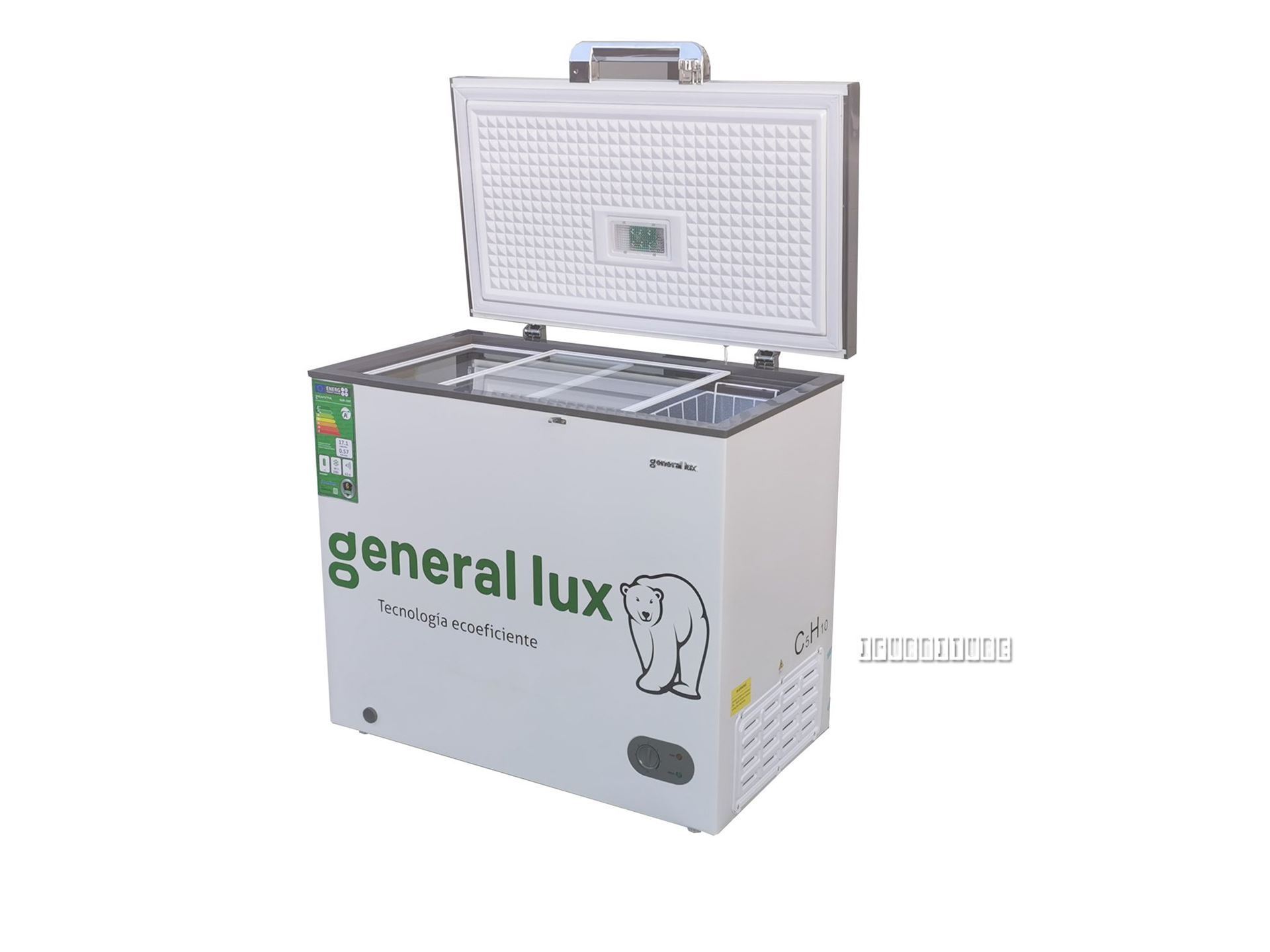 GENERAL LUX 200L CHEST FREEZER WITH LED LIGHT, GLASS SHELF & LOCK GLUX