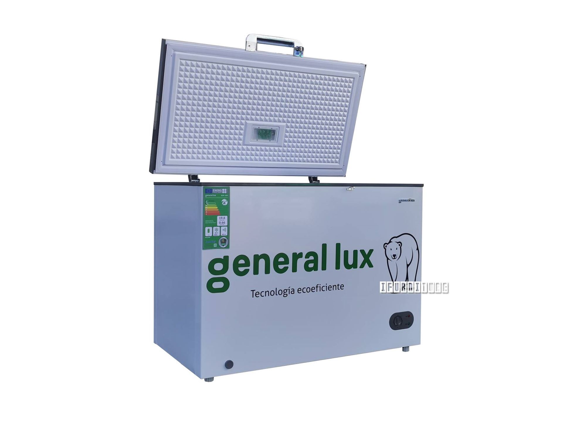 GENERAL LUX 285L CHEST FREEZER WITH LED LIGHT, GLASS SHELF & LOCK GLUX