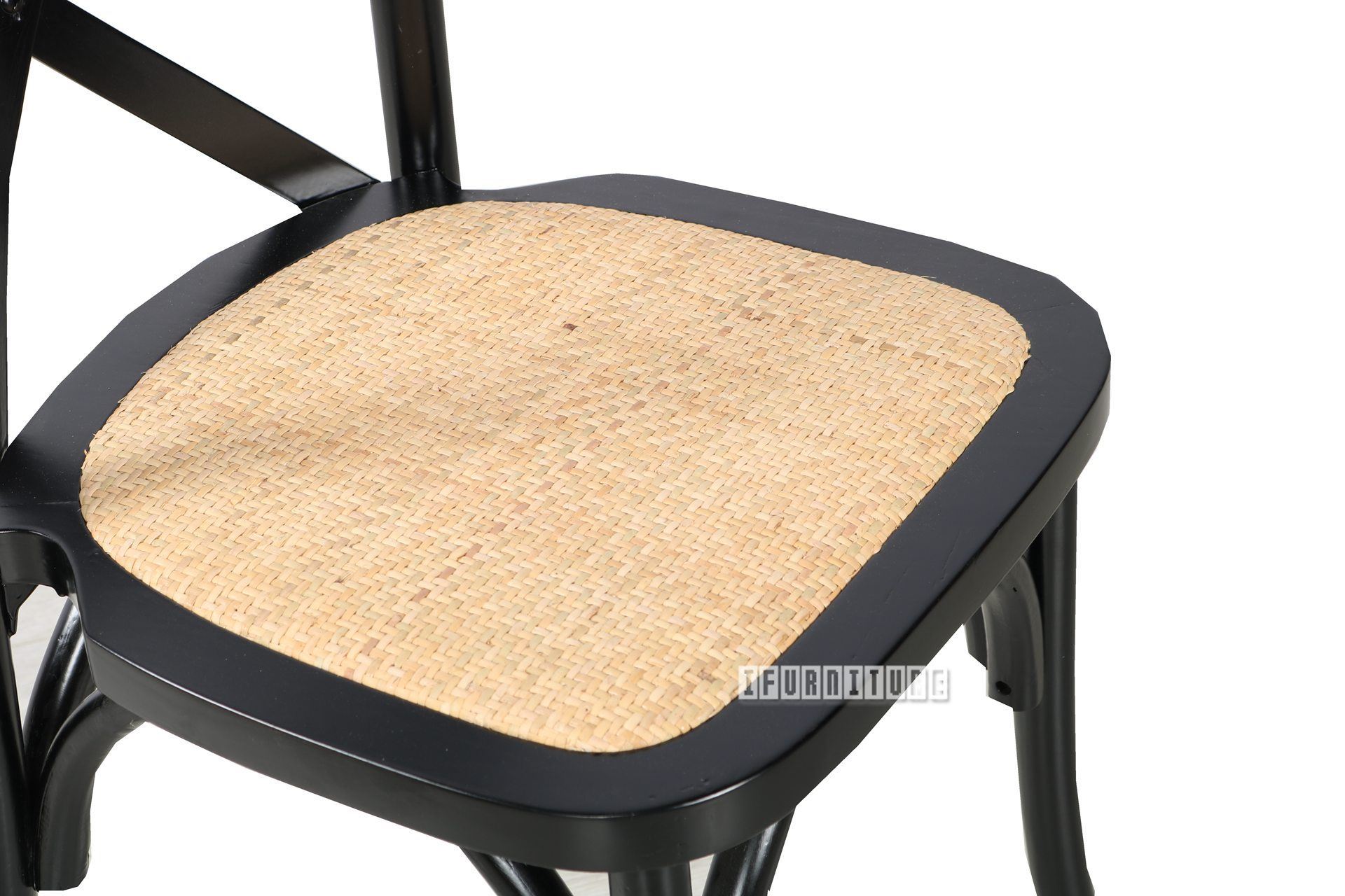 ALBION Solid Beech Cross Back Dining Chair with Rattan Seat (Black)