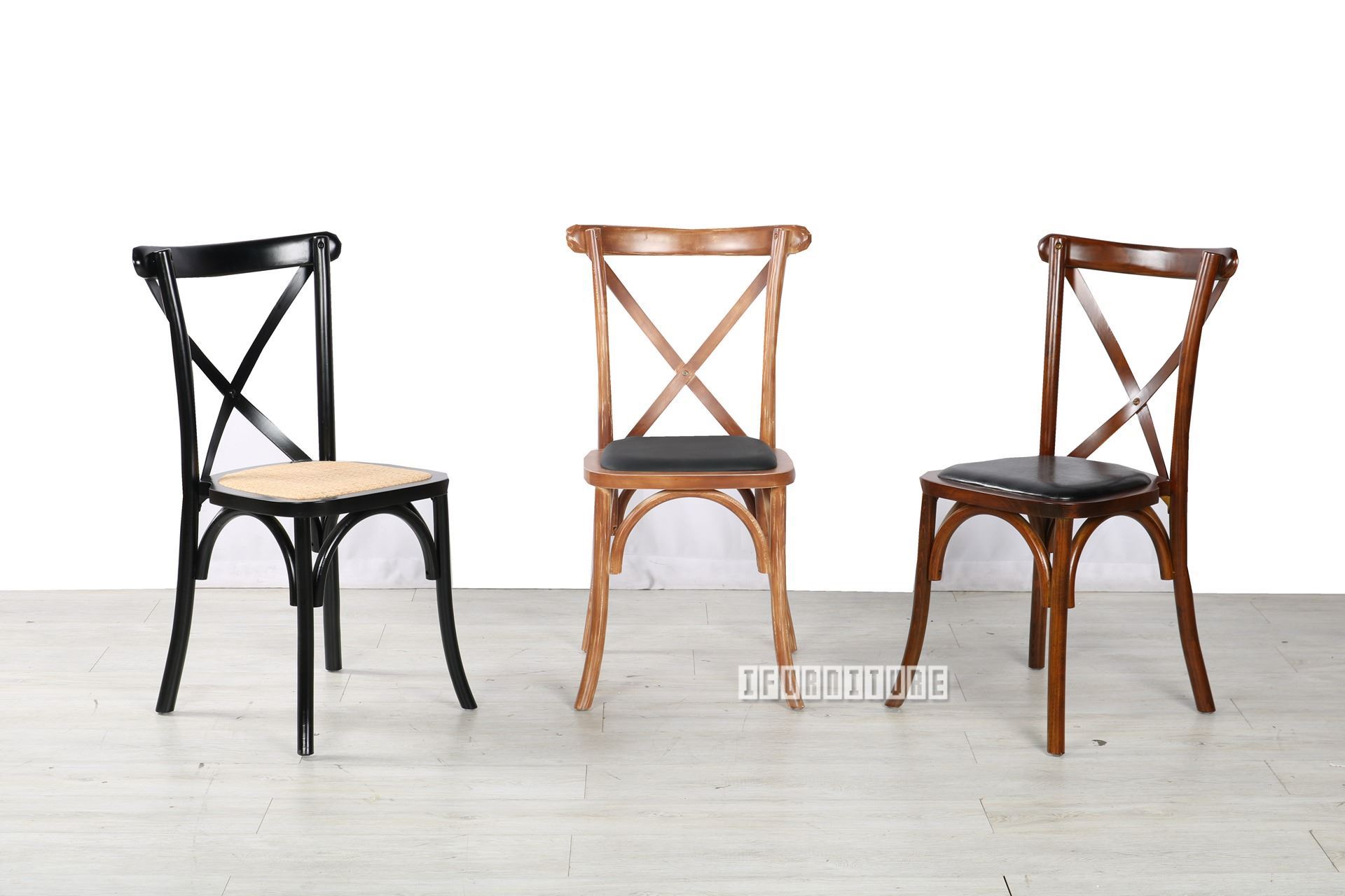 ALBION Solid Beech Cross Back Dining Chair with Rattan Seat (Black)