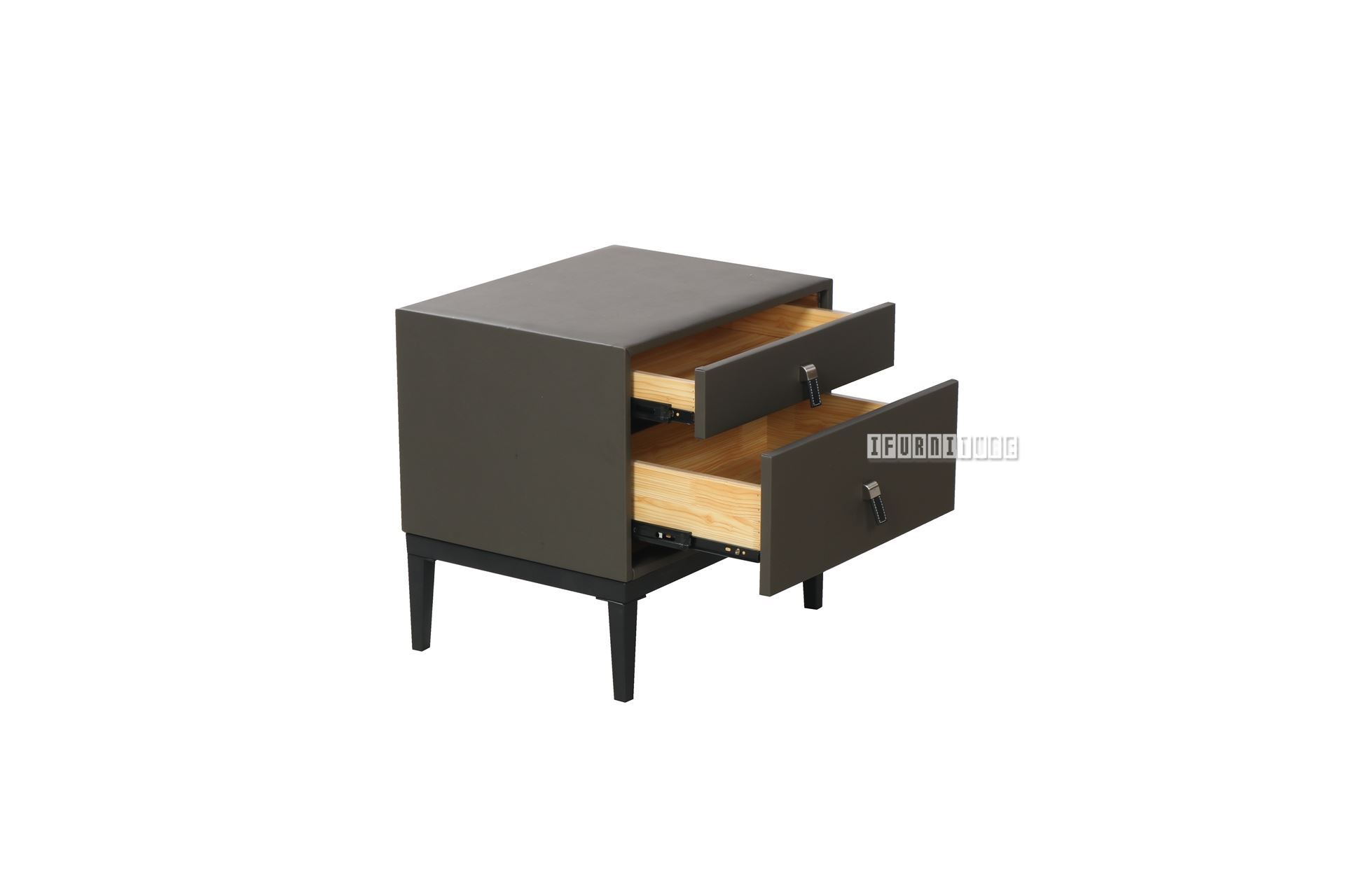 LOFT 2Drawer Leather Bedside Table (Grey)