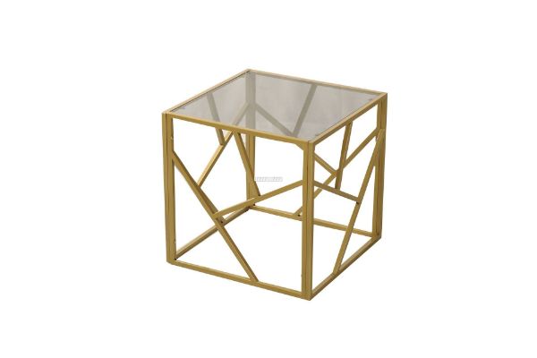 Picture of CLIO Square Grey Glass Side Table with Golden Frame