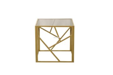 Picture of [FLOOR MODEL CLEARANCE]  CLIO Square Grey Glass Side Table with Golden Frame