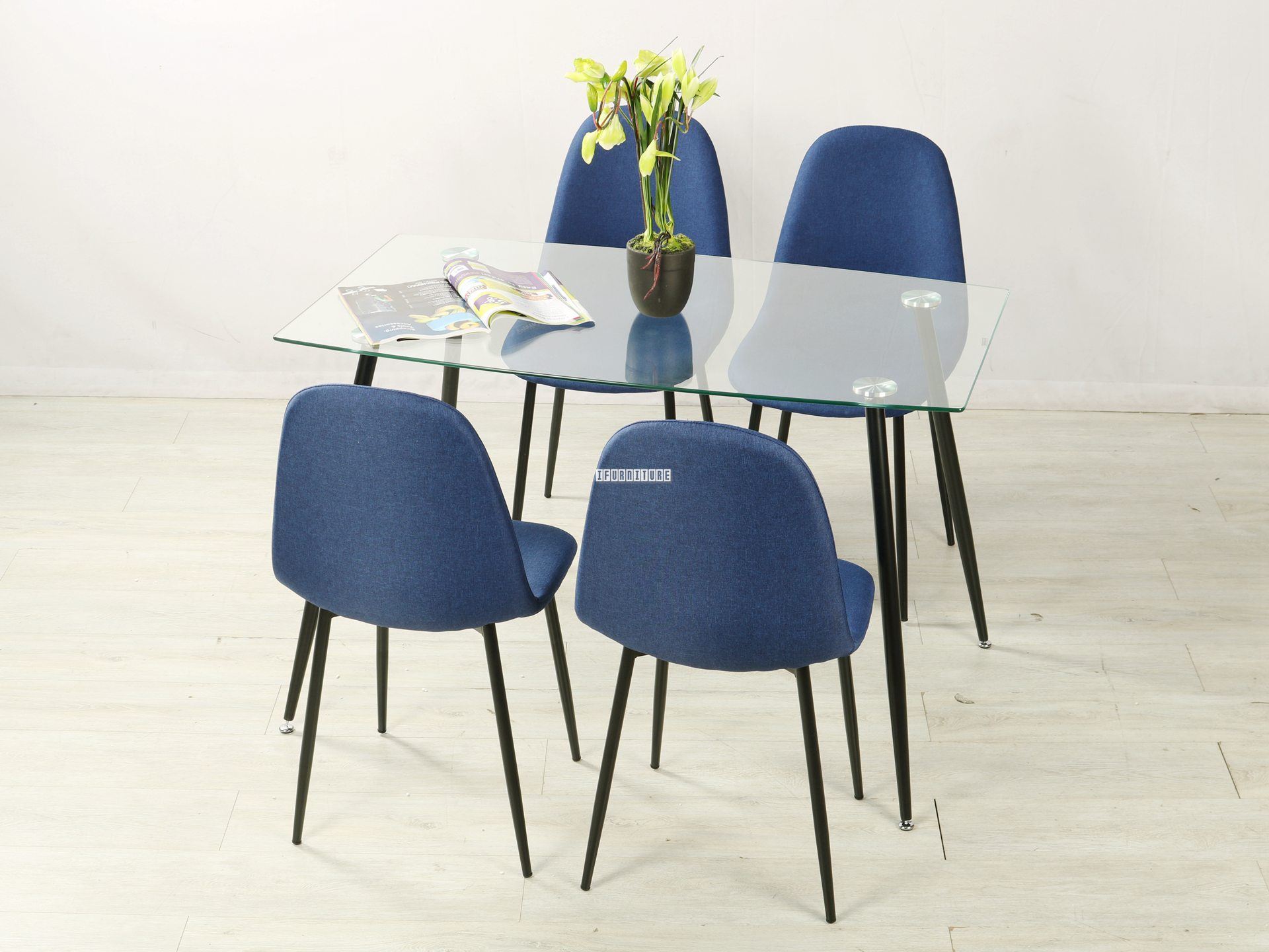 EVERLY 5PC Dining Set (Blue Chairs)