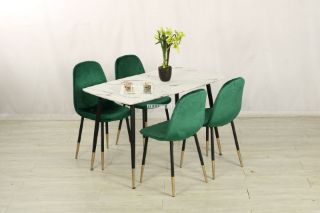 Picture of BIJOK 120 5PC Dining Set (White Marble Finishing) - Green Chairs