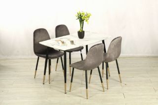 Picture of BIJOK 120 5PC Dining Set (White Marble Finishing) - Grey Chairs