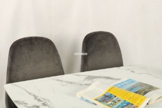 Picture of BIJOK 160 7PC Dining Set (White Marble Finishing) - 1 Dining Table + 6 Dining Chairs (Grey)