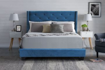 Picture of ELY Velvet Bed Frame (Blue) - Queen