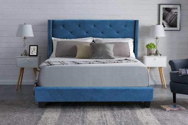Picture of ELY Velvet Bed Frame (Blue) - King