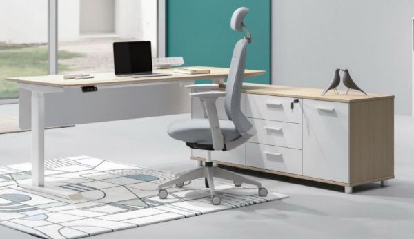 Picture of UP1 Executive L-Shape Height Adjustable Standing Desk System (Oak Top)