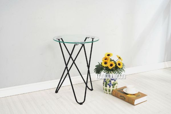 Picture of HAZLEWOOD Round Clear Glass Side Table *Black Frame