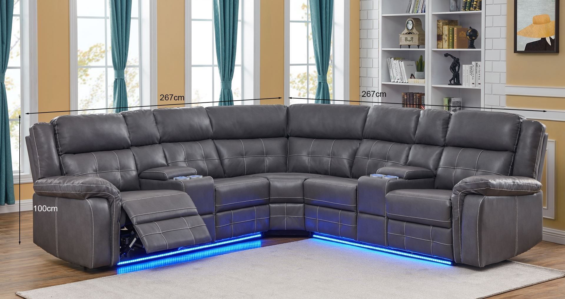 COBALT Manual/Power Reclining Sectional Sofa with LED Lights (Black)