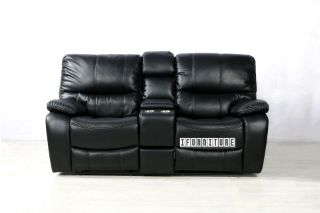 Picture of PASADENA Reclining Sofa (Black) - 2 Seat with Storage Console, Drawer & LED Light (2RR)