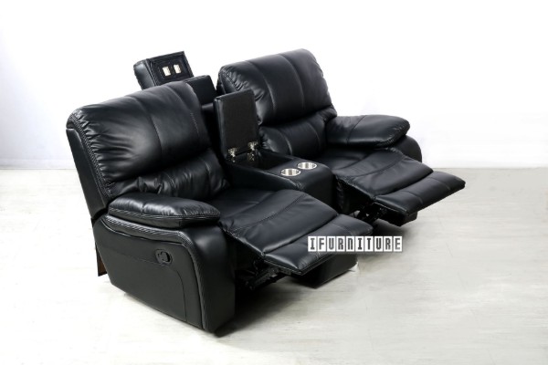 Picture of [FLOOR MODEL CLEARANCE] PASADENA Air Leather 2 Seater Reclining Sofa with Storage Console & Cup Holders & Drawer & LED Light (Black)