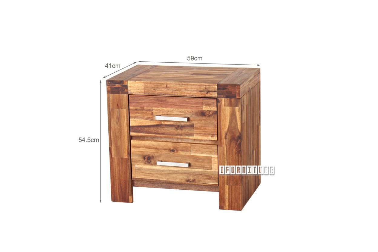 PHILIPPE Acacia Wood 2-Drawer Bedside Table (Rustic Java Colour)