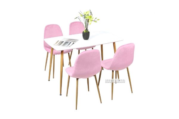 Oslo 5pc Dining Set Pink Velvet, Blush Pink Velvet Dining Chairs And Table