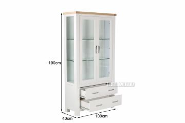 Picture of SICILY 190x100cm Solid Wood with Ash Top 2-Door 2-Drawer Large Display Cabinet