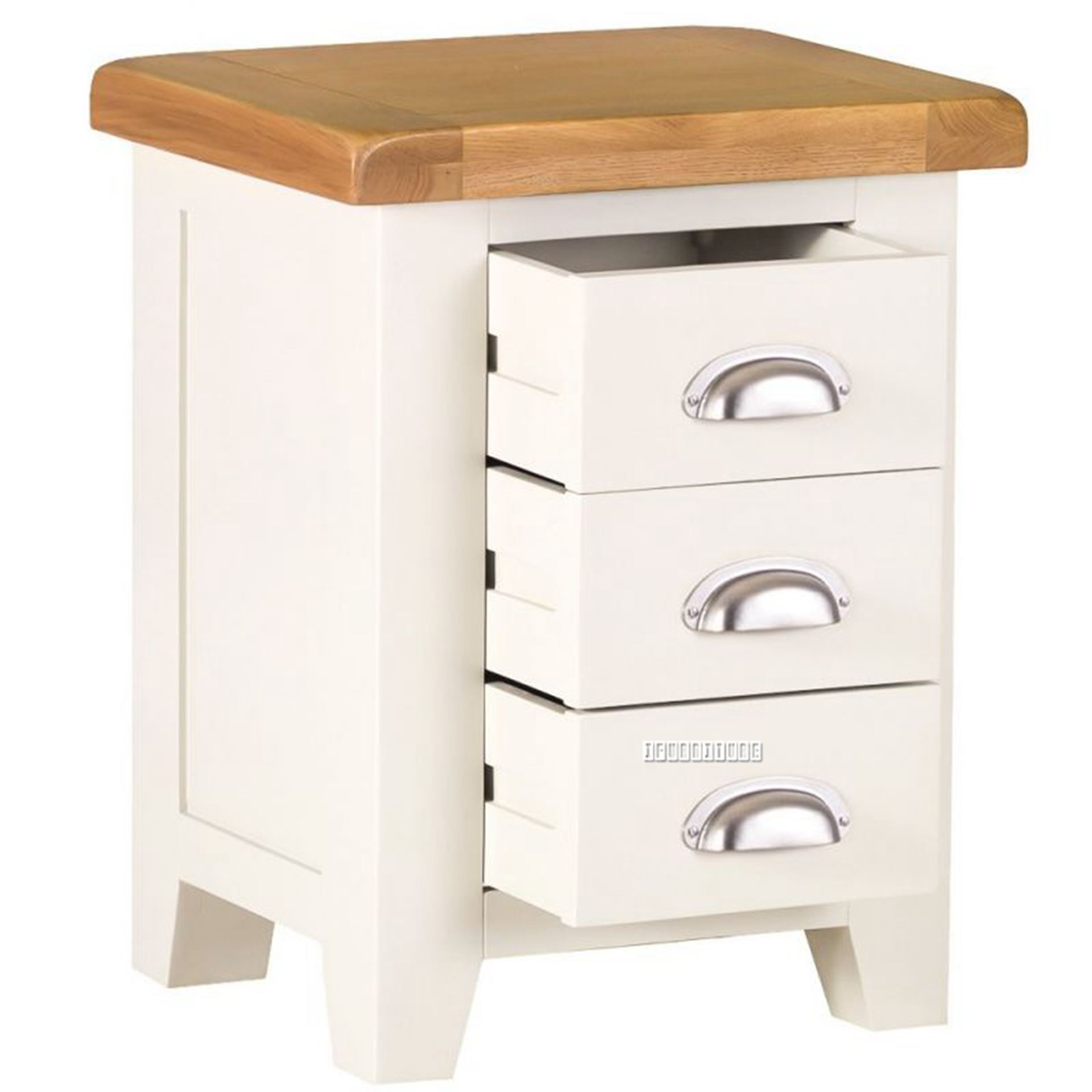 COCAMO 3 Drawer Oak Top Bedside Table (Grey)