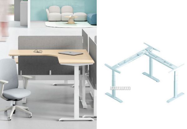 Picture of UP1 L-SHAPE Adjustable Height Desk (Oak Top White Frame) - 605-1245mm (150 Top)