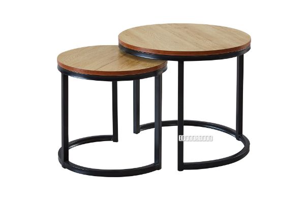 Henman Round Nesting Table Oak And Black, Round Oak Coffee Table Nest